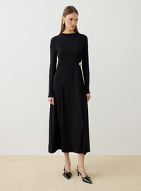 Robe Modeste Boucle Detaillée Drapée Tissu Sandy Noir