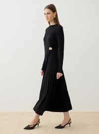 Robe Modeste Boucle Detaillée Drapée Tissu Sandy Noir