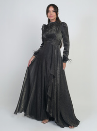 Drapiertes Chiffonkleid mit Rüschen Gold