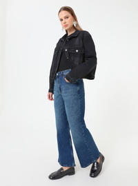 Yüksek Bel Bol Kesim Denim Pantolon Indigo