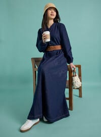 Robe en Jean col V - Bleu Marine