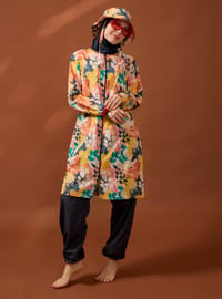 Modest-Badeanzug-Set mit vollem Schutz - Abstrakter Pinsel-Print