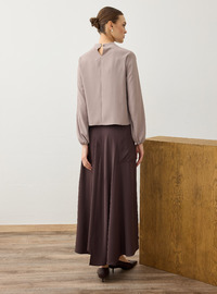 Contrast Detail Blouse Skirt Set - Beige Brown