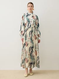 Printed Basic Tunic Green Leaf Pattern Refka