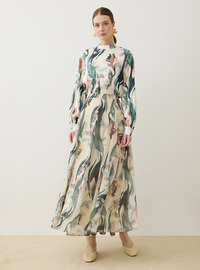 Printed Basic Tunic Green Leaf Pattern Refka