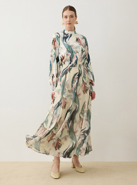 Printed Basic Tunic Green Leaf Pattern Refka
