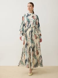 Printed Basic Tunic Green Leaf Pattern Refka