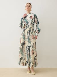 Printed Basic Tunic Green Leaf Pattern Refka