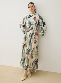Printed Basic Tunic Green Leaf Pattern Refka