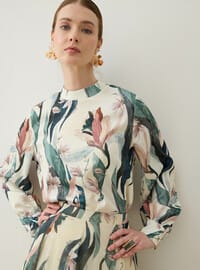 Printed Basic Tunic Green Leaf Pattern Refka