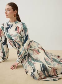 Printed Basic Tunic Green Leaf Pattern Refka
