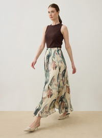 Chiffon Faltenrock Blattmuster Grün