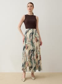 Chiffon Faltenrock Blattmuster Grün
