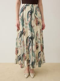 Chiffon Faltenrock Blattmuster Grün