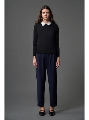 Basic Örme Krep Lacivert Pantolon