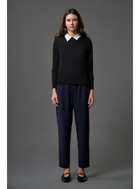 Basic Knit Crepe Trousers - Navy Blue