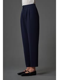 Basic Knit Crepe Trousers - Navy Blue