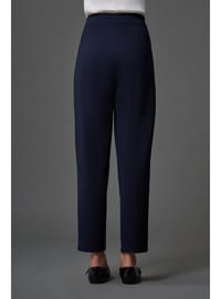 Basic Knit Crepe Trousers - Navy Blue