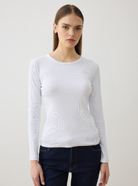 Baumwoll Rundhals Langarm T-Shirt