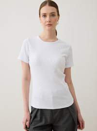 Baumwolle Kurzarm Basic T-Shirt Weiß Refka