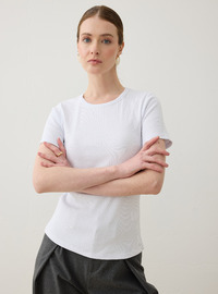 Baumwolle Kurzarm Basic T-Shirt Weiß Refka
