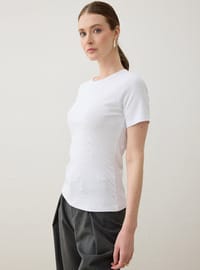 Baumwolle Kurzarm Basic T-Shirt Weiß Refka