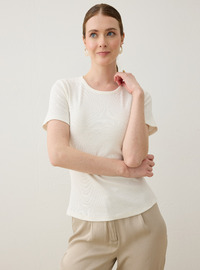 Coton Manches Courtes Basic T-Shirt Écru Refka