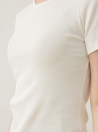 Coton Manches Courtes Basic T-Shirt Écru Refka