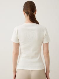 Coton Manches Courtes Basic T-Shirt Écru Refka