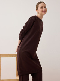 Ensemble De Survêtement Long Deux Pièces Col Rond Basique Manches Raglan Marron