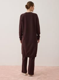 Ensemble De Survêtement Long Deux Pièces Col Rond Basique Manches Raglan Marron