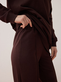 Ensemble De Survêtement Long Deux Pièces Col Rond Basique Manches Raglan Marron