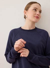 Ensemble De Sport Long Deux Pièces Col Rond Manches Raglan Marine