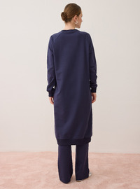 Ensemble De Sport Long Deux Pièces Col Rond Manches Raglan Marine