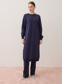 Ensemble De Sport Long Deux Pièces Col Rond Manches Raglan Marine