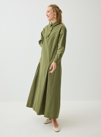 Robe Modeste Col Chemise Détail Plissé Kaki Benin