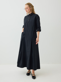 Hemdkragen Plissee Detail Modest Kleid Schwarz Benin