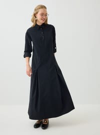 Hemdkragen Plissee Detail Modest Kleid Schwarz Benin