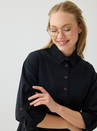 Hemdkragen Plissee Detail Modest Kleid Schwarz Benin