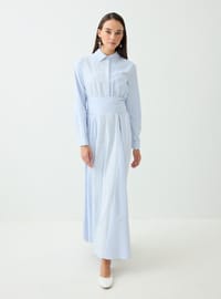 Robe Modeste Épaisse Ceinture Détail Rayé Bleu Rayé Benin