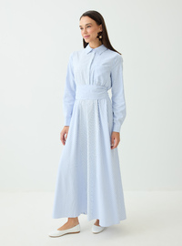 Robe Modeste Épaisse Ceinture Détail Rayé Bleu Rayé Benin