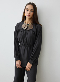 Refka Yoke Detail Gathered Waist Set Black