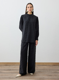 Modal Fabric Classic Tunic Pants Two-Piece Set Black Refka Exclusive
