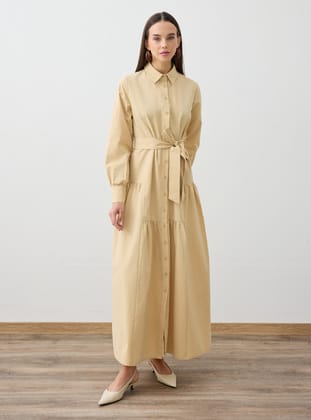 Dark Beige - Modest Dress - Refka