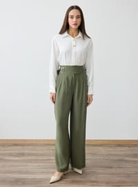 Metal Buckle Detail Wide Leg Modal Trousers Haki Refka