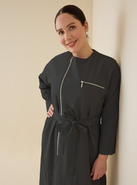Reißverschluss Patte Detailliert Gürten Große Größen Kleid Schwarz Alia Exclusive