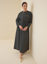 Reißverschluss Patte Detailliert Gürten Große Größen Kleid Schwarz Alia Exclusive