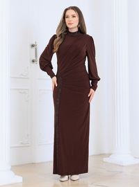 Eleni Embellished Evening Dress Brown