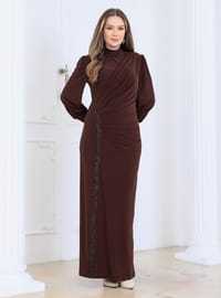 Eleni Embellished Evening Dress Brown