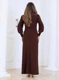 Eleni Embellished Evening Dress Brown